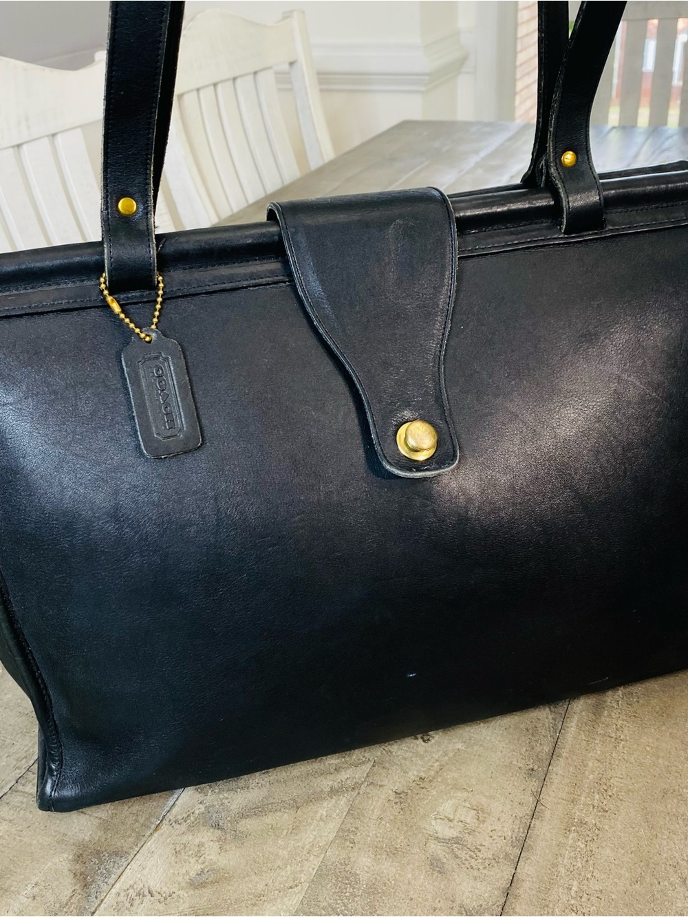 90s Vintage Coach Barclay Tote Black Glove Tanned Leather Business Bag USA - Picture 4 of 13